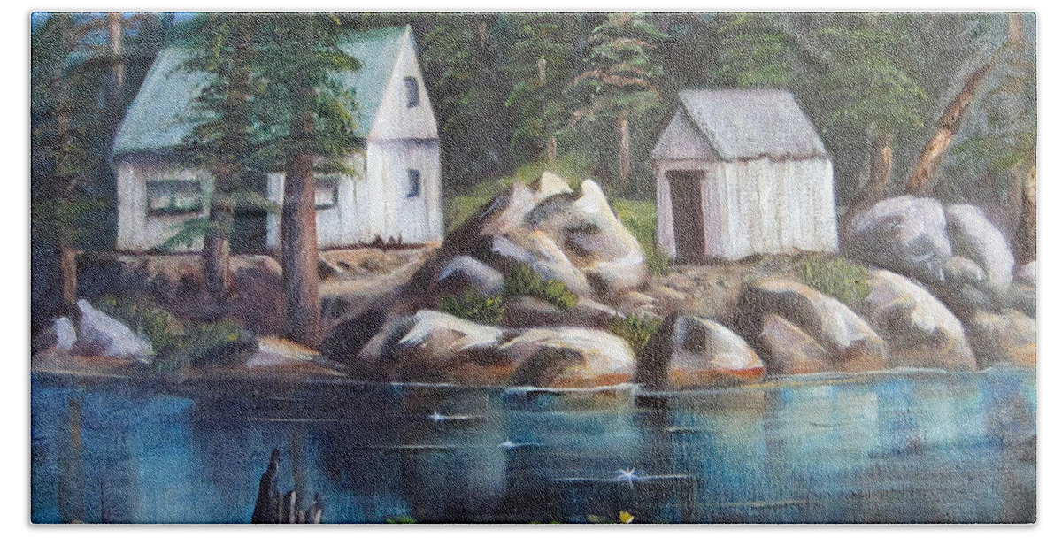 Lake Bath Towel featuring the painting Mosquito Lake by Sherry Strong