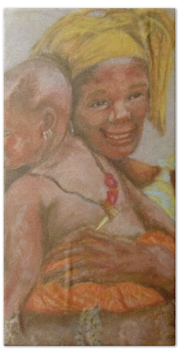 Baby Bath Towel featuring the pastel Mother and Child by Barbara O'Toole