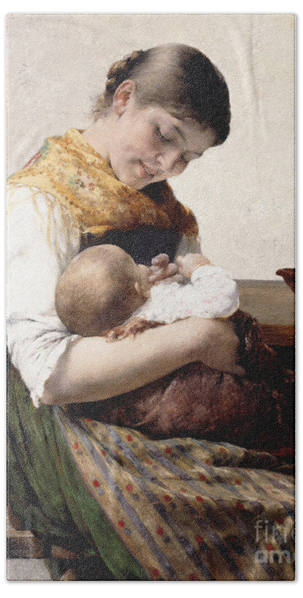 Nursing Bath Towel featuring the painting Mother and Child by Georges Jacobides
