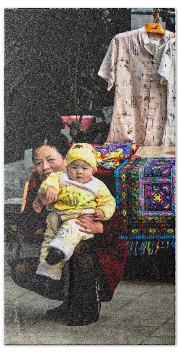 Asia Bath Towel featuring the photograph Mother and Child by Maria Coulson