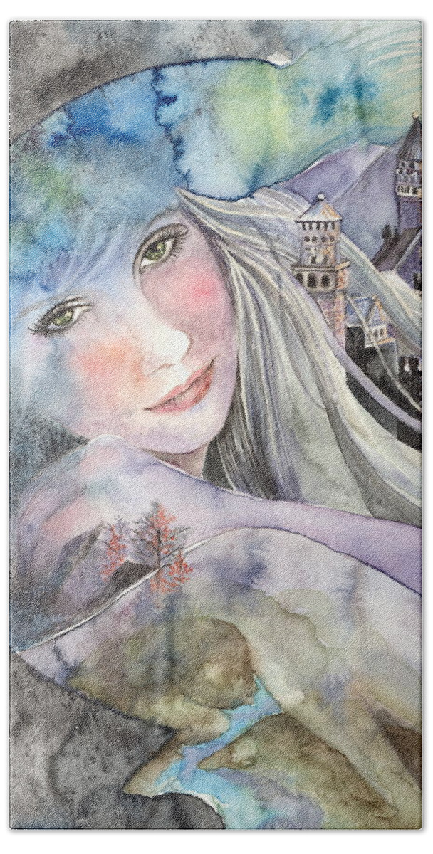 Watercolor Bath Towel featuring the painting Mother Earth by Kim Whitton