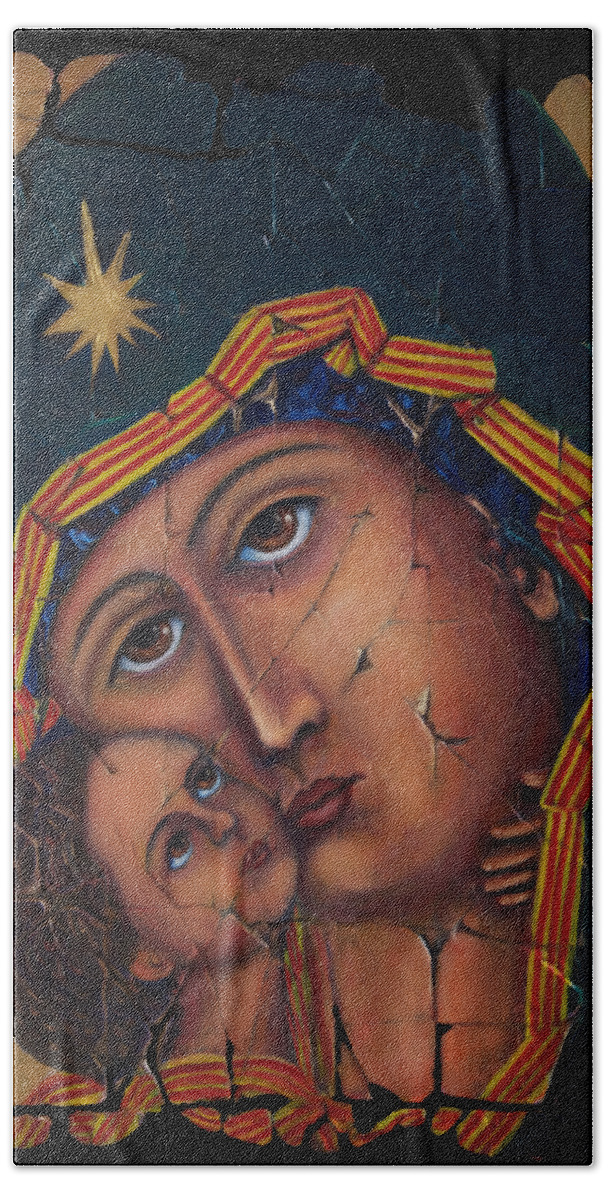 Vladimir Mother Of God Hand Towel featuring the painting Mother of God by OLena Art