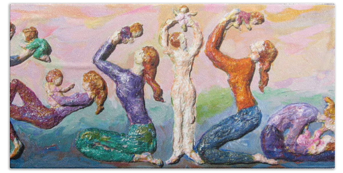 Mothers And Children Hand Towel featuring the painting Mothers Bonding by Naomi Gerrard
