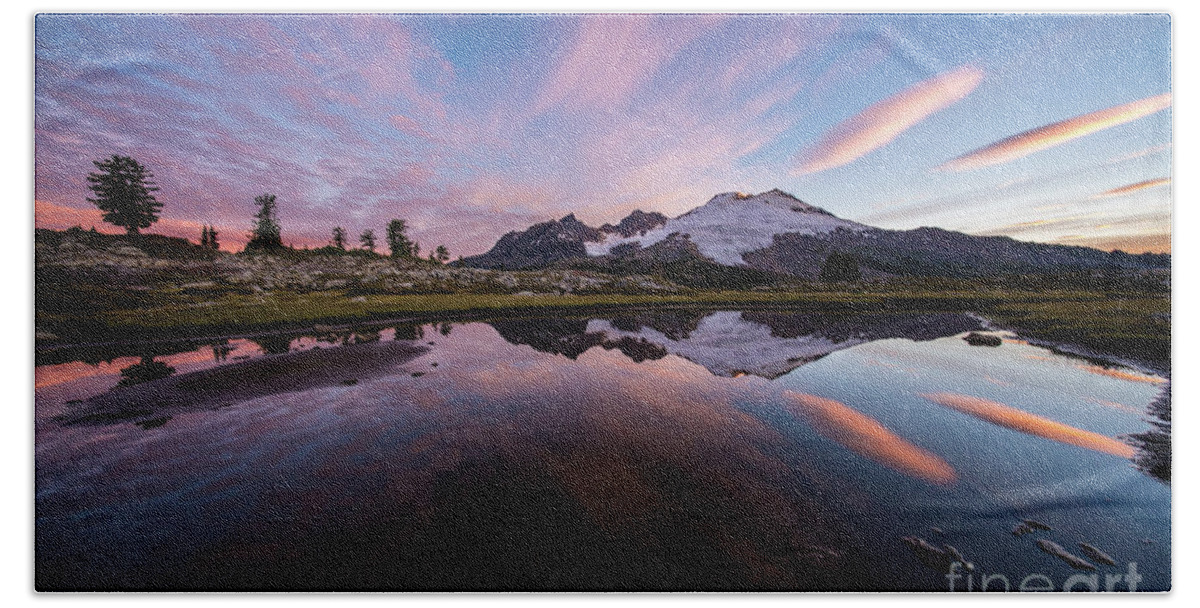 Mount Baker Hand Towel featuring the photograph Mount Baker Dawn Skies Explosion by Mike Reid