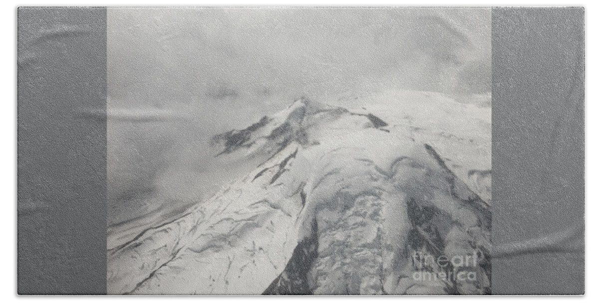 Mountain Bath Towel featuring the photograph Mount Baker from Above bw by Ann Horn