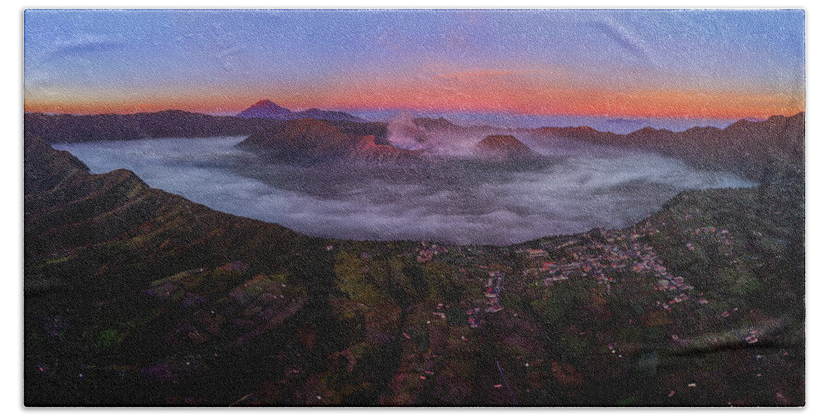 Travel Bath Towel featuring the photograph Mount Bromo misty sunrise by Pradeep Raja Prints
