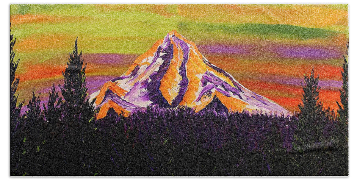  Bath Towel featuring the painting Mount Hood At Dusk 36 by James Dunbar