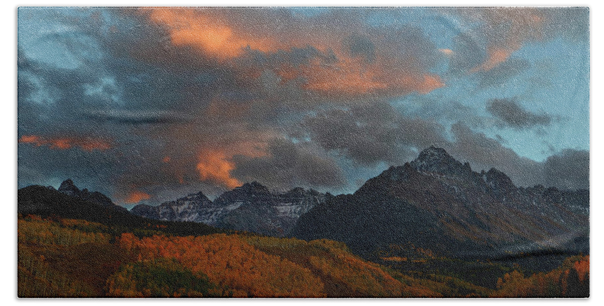 Mount Hand Towel featuring the photograph Mount Sneffels sunset during autumn in Colorado by Jetson Nguyen