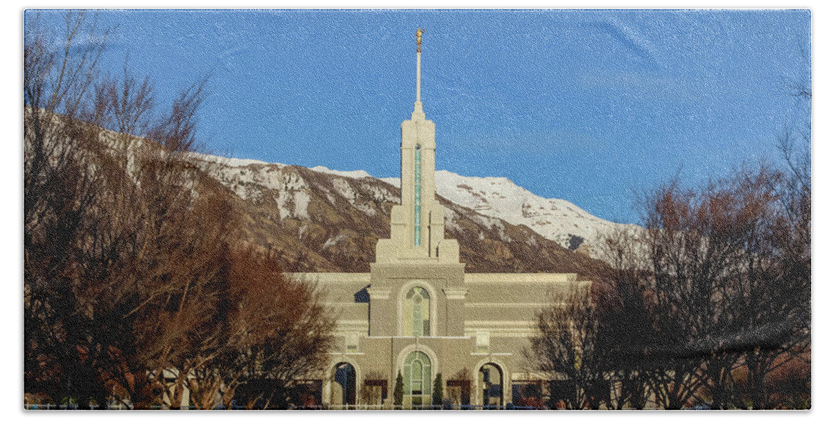 Beauty Bath Towel featuring the photograph Mount Timpanogos Temple at Last Light by K Bradley Washburn
