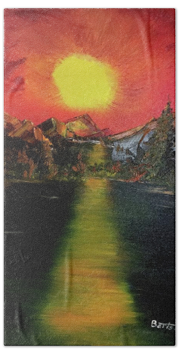 Maintain Lake Bath Towel featuring the painting Mountain Lake by David Bartsch