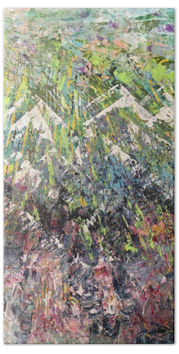 Vibrant Bath Towel featuring the painting Mountain of Many Colors by George Riney
