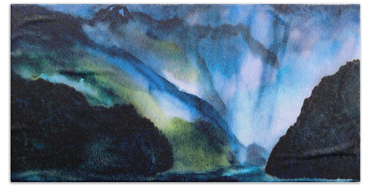 Storm Bath Towel featuring the painting Mountain Storms by Kathy Bassett