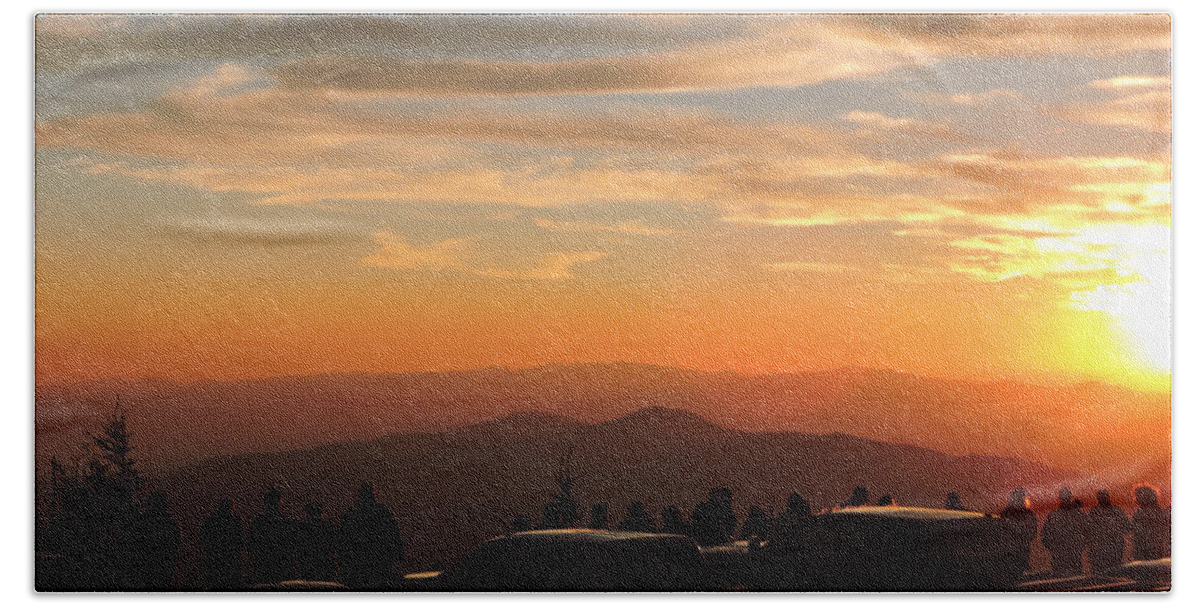 Sunset Hand Towel featuring the photograph Mountain Sunset Silhouettes by William Slider