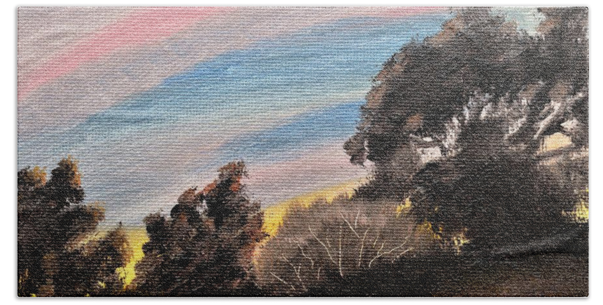 Mountain Sunset Bath Towel featuring the painting Mountain Sunset by Warren Thompson