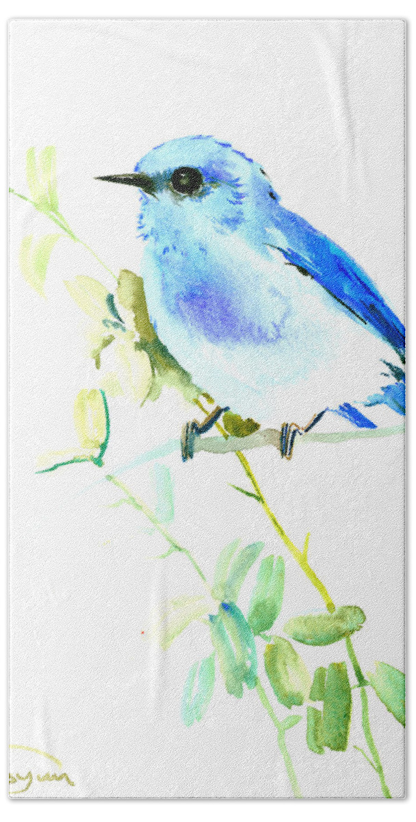 Bluebird Bath Towel featuring the painting Mountains Bluebird by Suren Nersisyan