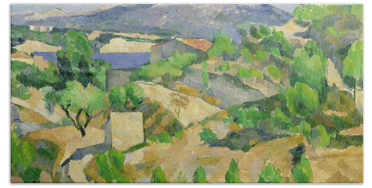 Mountains Hand Towel featuring the painting Mountains in Provence by Paul Cezanne