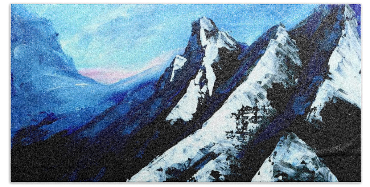 Mountains Hand Towel featuring the painting Mountains by Lidija Ivanek - SiLa