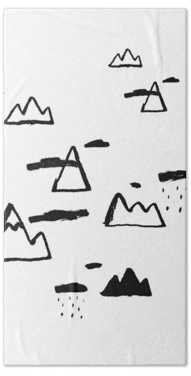 Illustration Bath Towel featuring the drawing Mountains by Studio Sananikone