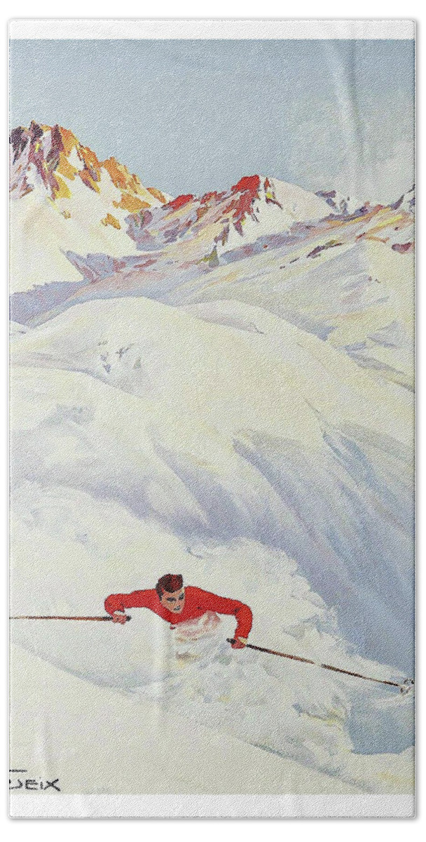 Mountains Hand Towel featuring the painting Mountains, winter ski sport by Long Shot