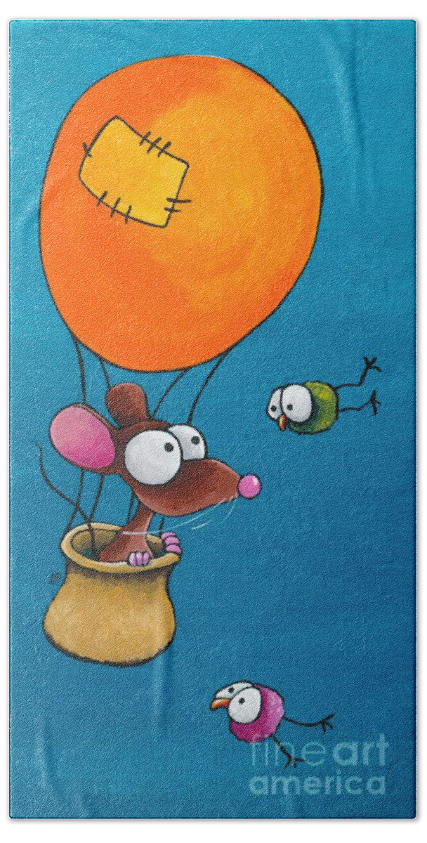Mouse Bath Towel featuring the painting Mouse in his hot air balloon by Lucia Stewart