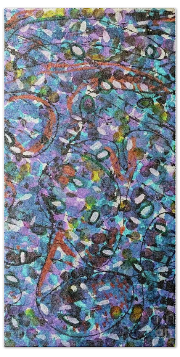 Purple Hand Towel featuring the painting Movement on Purple by Catherine Gruetzke-Blais