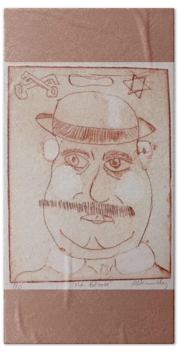 Etching Hand Towel featuring the drawing Mr Bloom Greeting Card by Roger Cummiskey