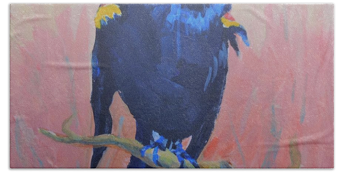 Birds Bath Towel featuring the painting Mr. Cool by Francine Frank