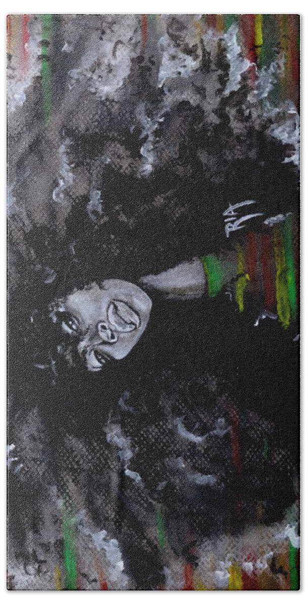 Erykah Badu Hand Towel featuring the painting Ms Erykah Badu To You Fool by Artist RiA