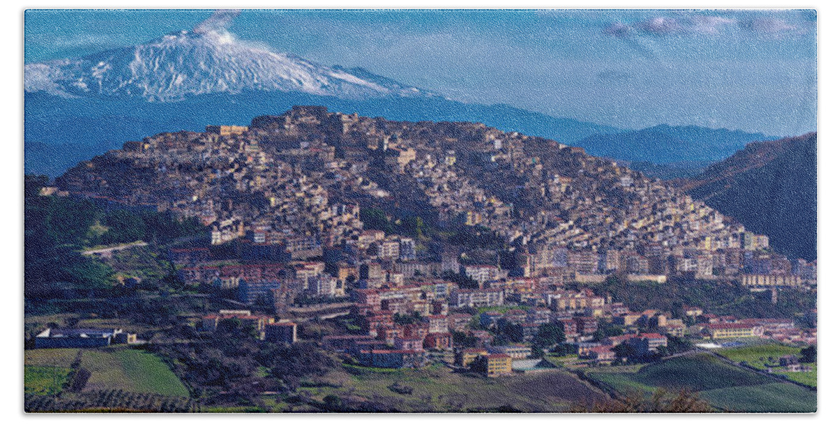 Volcano Hand Towel featuring the photograph Mt. Etna and Gangi by Richard Gehlbach
