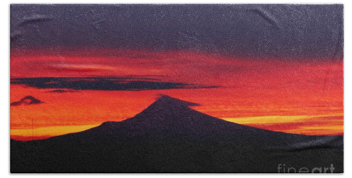 Sunrise Bath Sheet featuring the digital art Mt. Hood Sunrise by Nick Gustafson