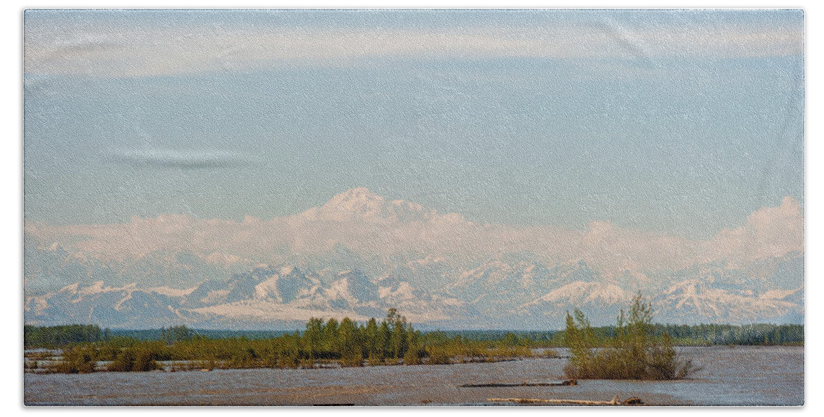 Alaska Hand Towel featuring the photograph MT Denali Mountain Range by Charles McCleanon