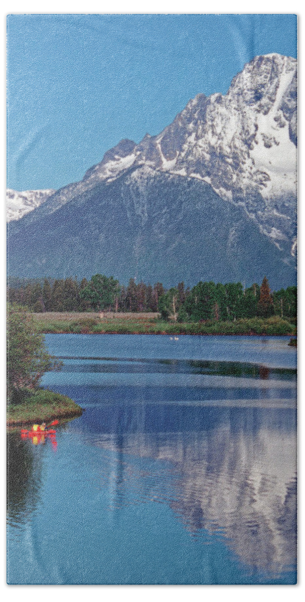 Canoers Bath Towel featuring the photograph Mt. Moran With Canoers by Ted Keller