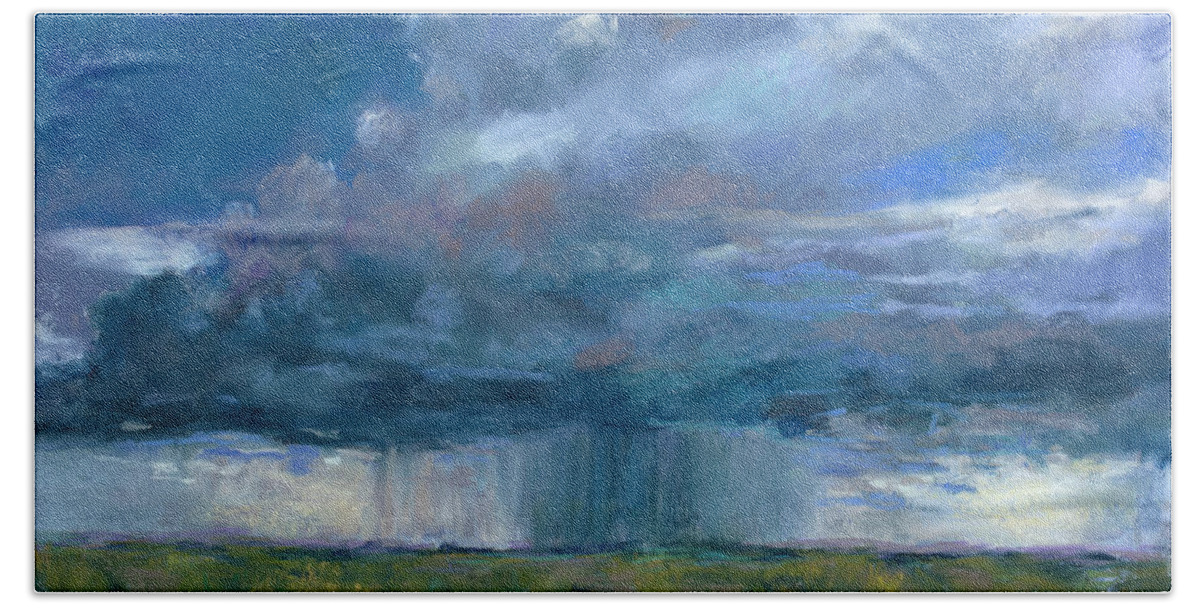 Thunderstorm Hand Towel featuring the pastel Much Needed Rain by Billie Colson
