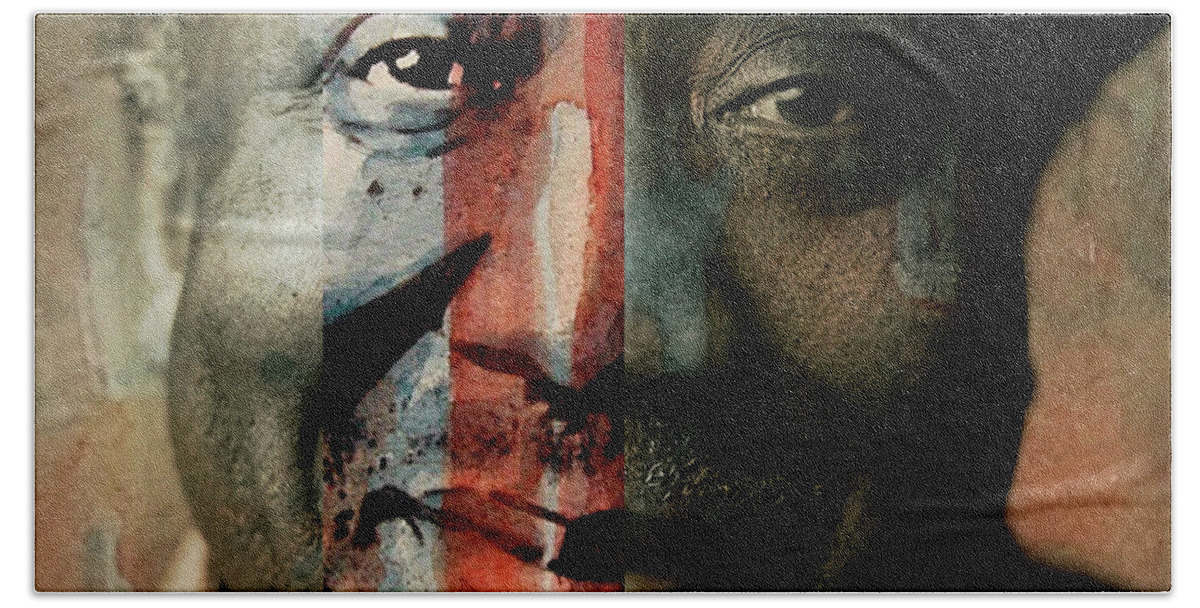 Muddy Waters Hand Towel featuring the mixed media Muddy Waters - Mannish Boy by Paul Lovering