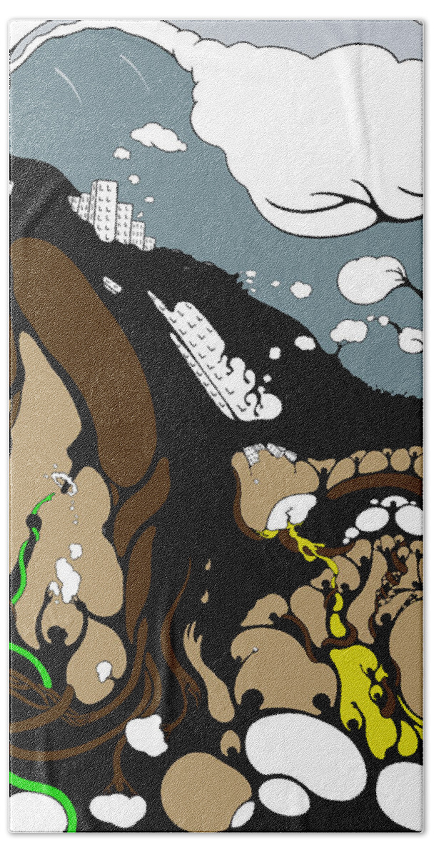 Climate Change Bath Towel featuring the drawing Mudslide Serenity by Craig Tilley