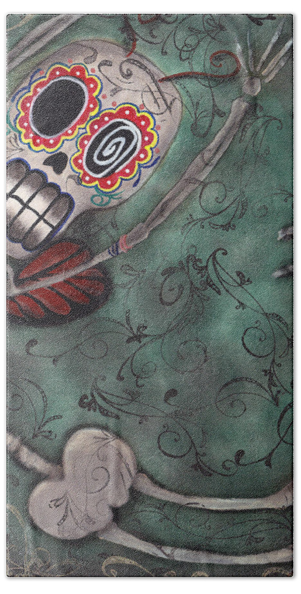 Day Of The Dead Bath Towel featuring the painting Muerte Fairy by Abril Andrade