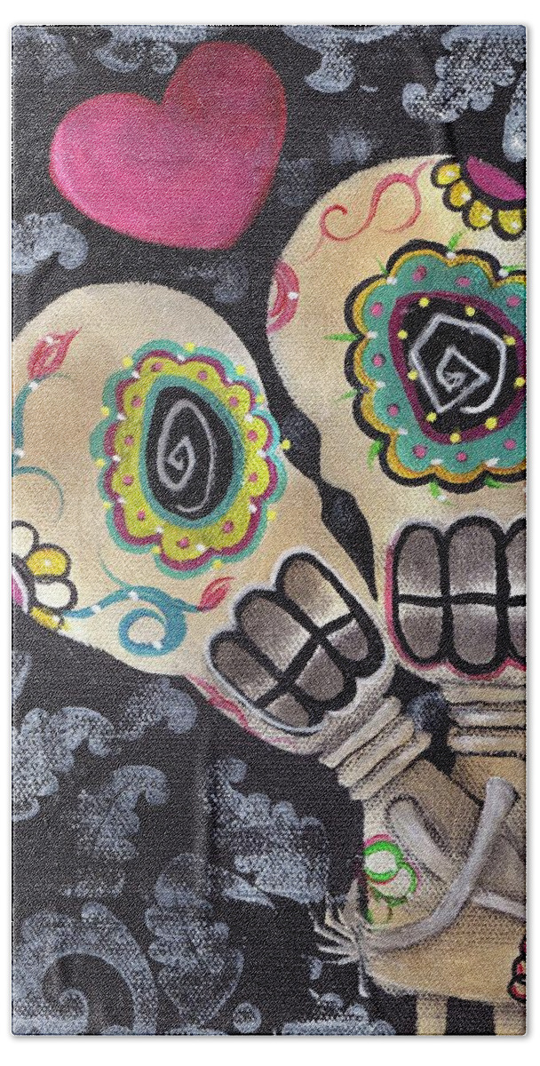 Day Of The Dead Hand Towel featuring the painting Muertos de Amor by Abril Andrade