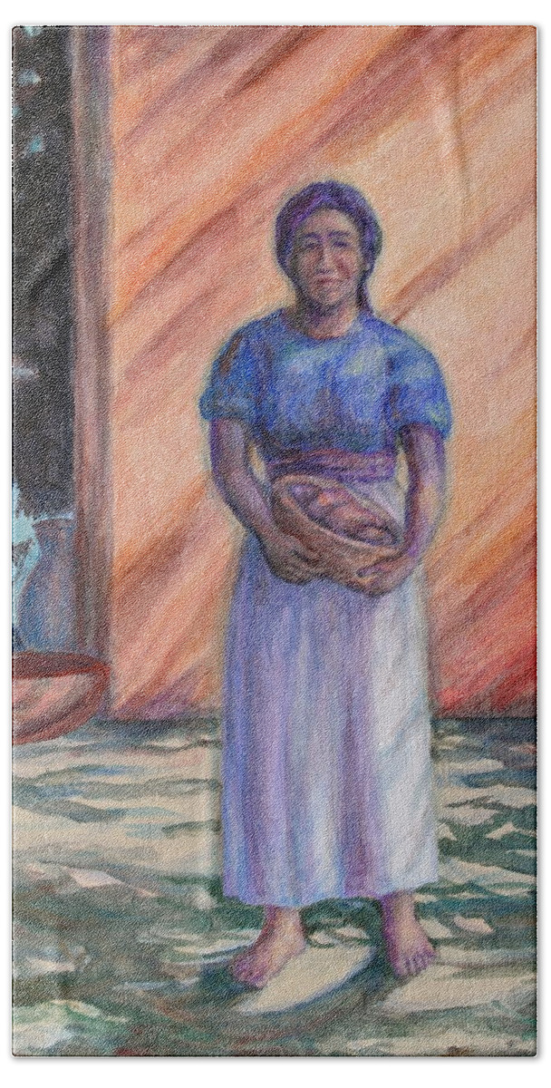 Acrylic Bath Towel featuring the painting Mujer en las Sombras - Woman in the Shadows by Michele Myers