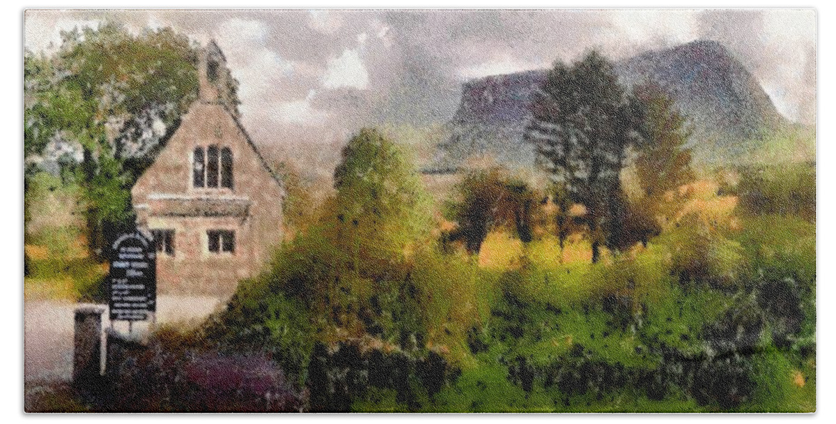 Landscape Hand Towel featuring the digital art Mullaghnaneane Church and Ben Bulben by Charmaine Zoe