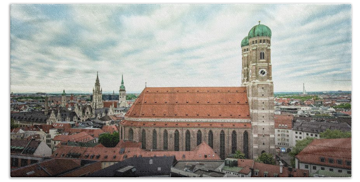 Bavaria Hand Towel featuring the photograph Munich - Frauenkirche by Hannes Cmarits