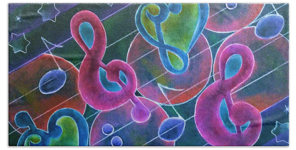 Music Hand Towel featuring the mixed media Music II by Laurie's Intuitive