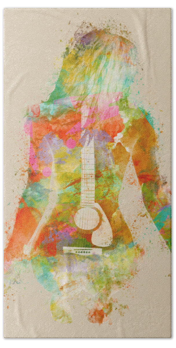 Guitar Bath Sheet featuring the digital art Music Was My First Love by Nikki Marie Smith