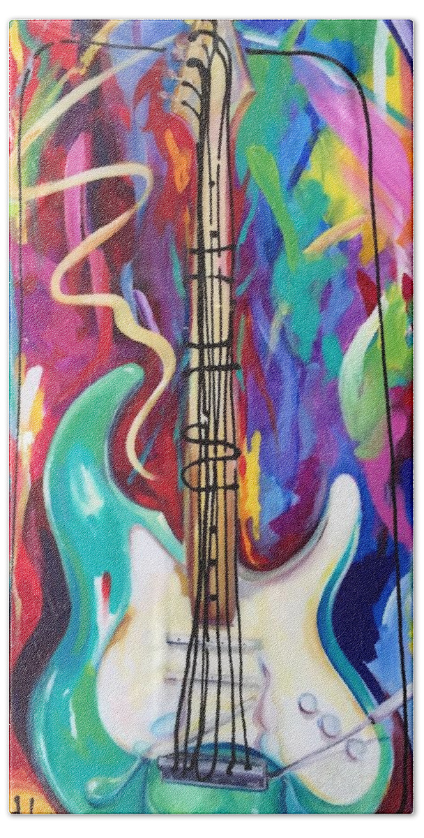 Guitar Music Hand Towel featuring the painting Musical Whimsy by Heather Roddy