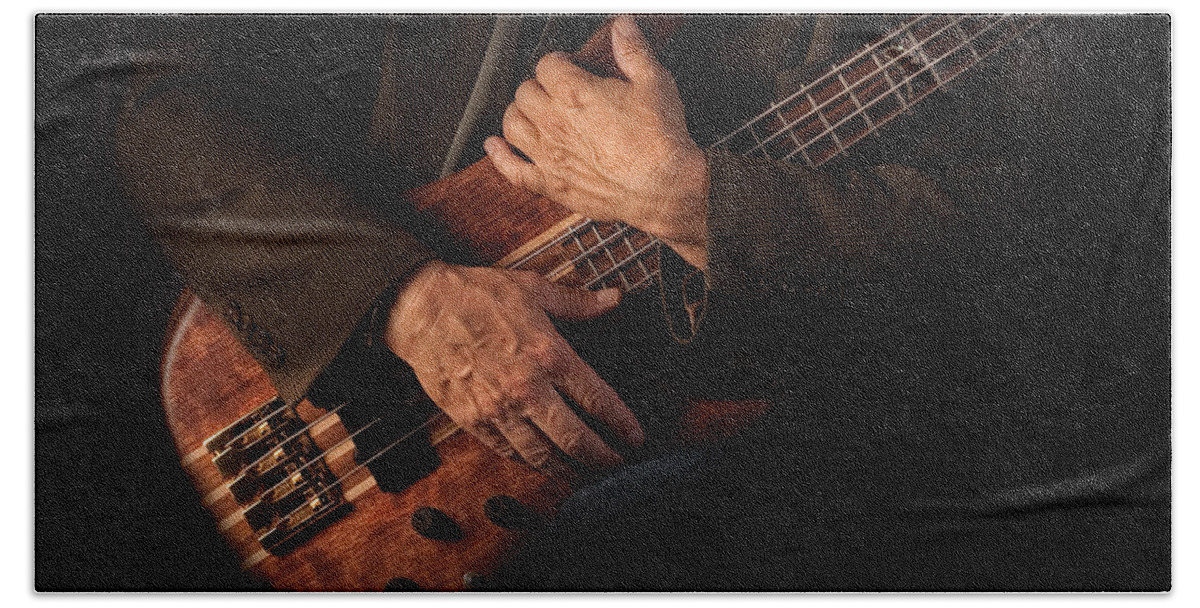 Bass Bath Towel featuring the photograph Musician's Hands by David and Carol Kelly