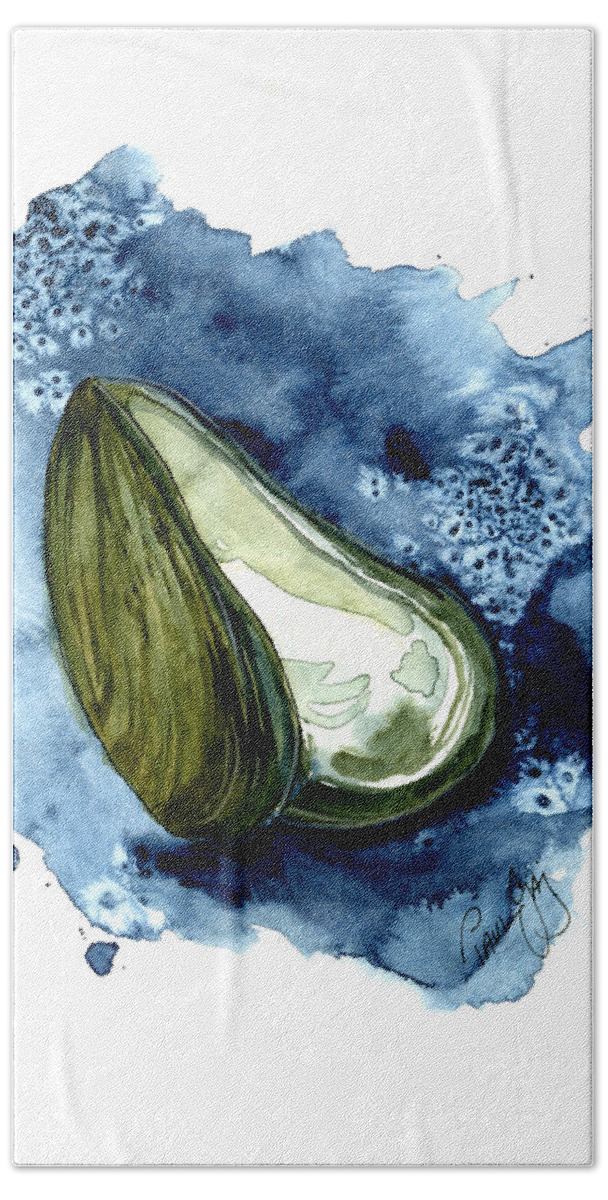 Mussell Hand Towel featuring the painting Mussel Shell by Paul Gaj