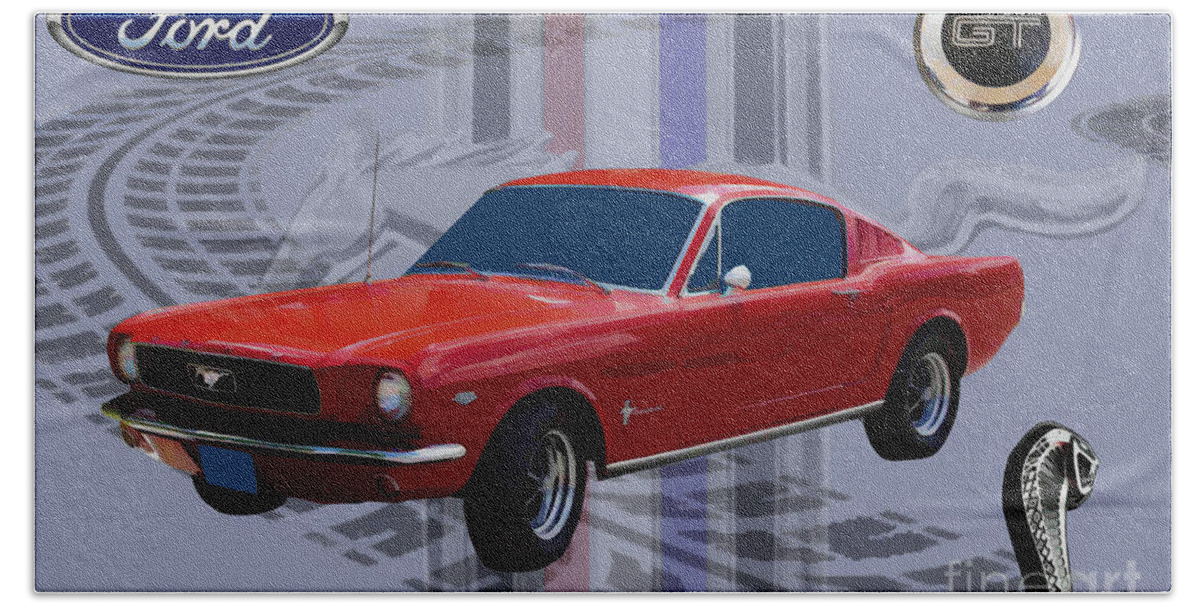 Ford Bath Towel featuring the digital art Mustang Poster by Tommy Anderson