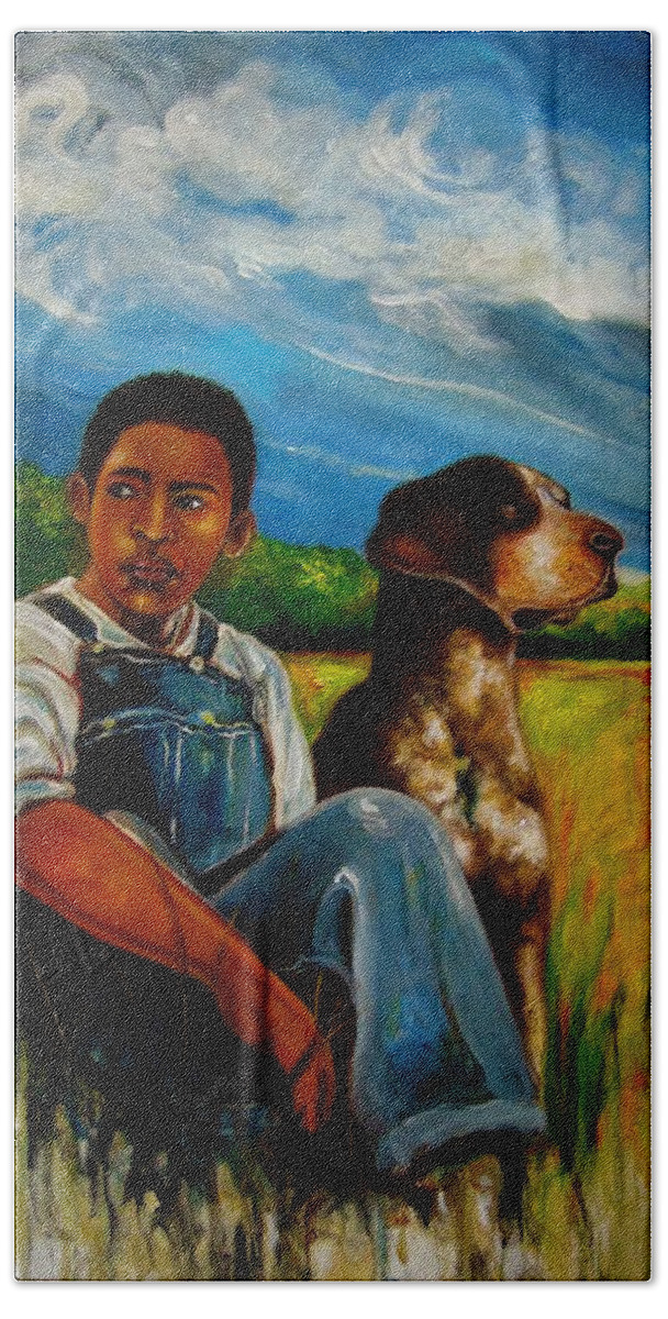 Black Art Bath Towel featuring the painting My Best Friend#2 by Emery Franklin
