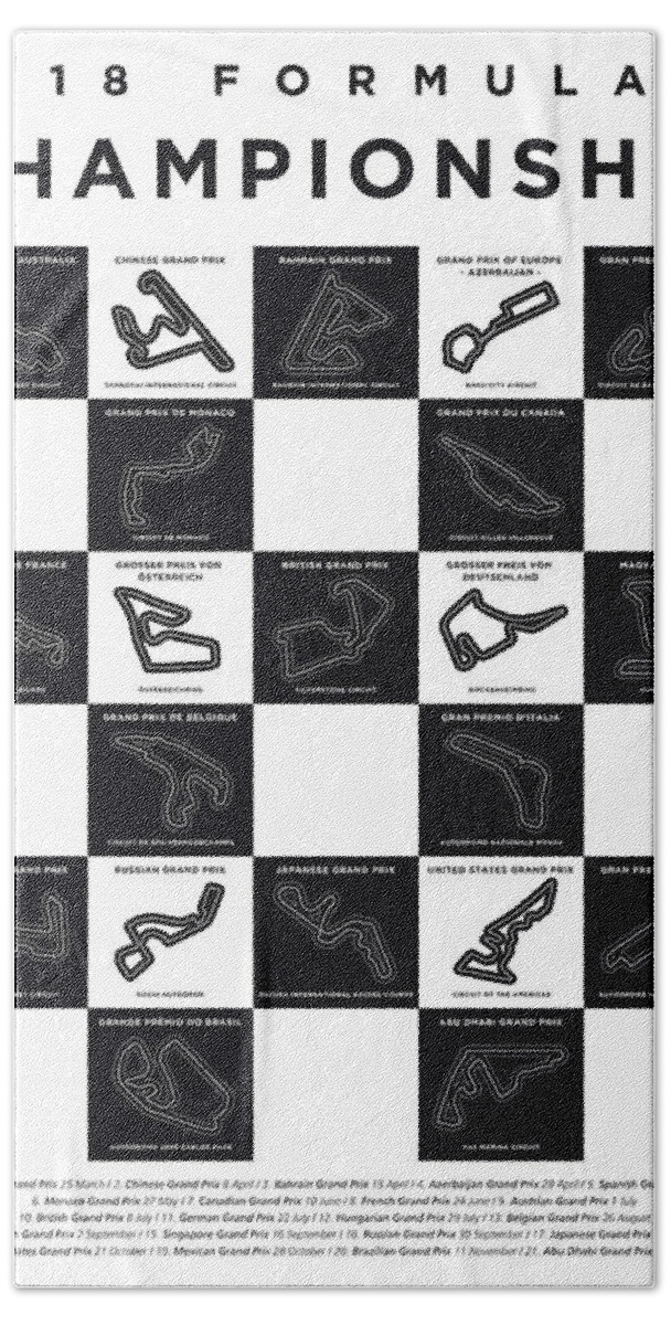 Minimal Hand Towel featuring the digital art My F1 SEASON 2018 Race Track Minimal Poster by Chungkong Art