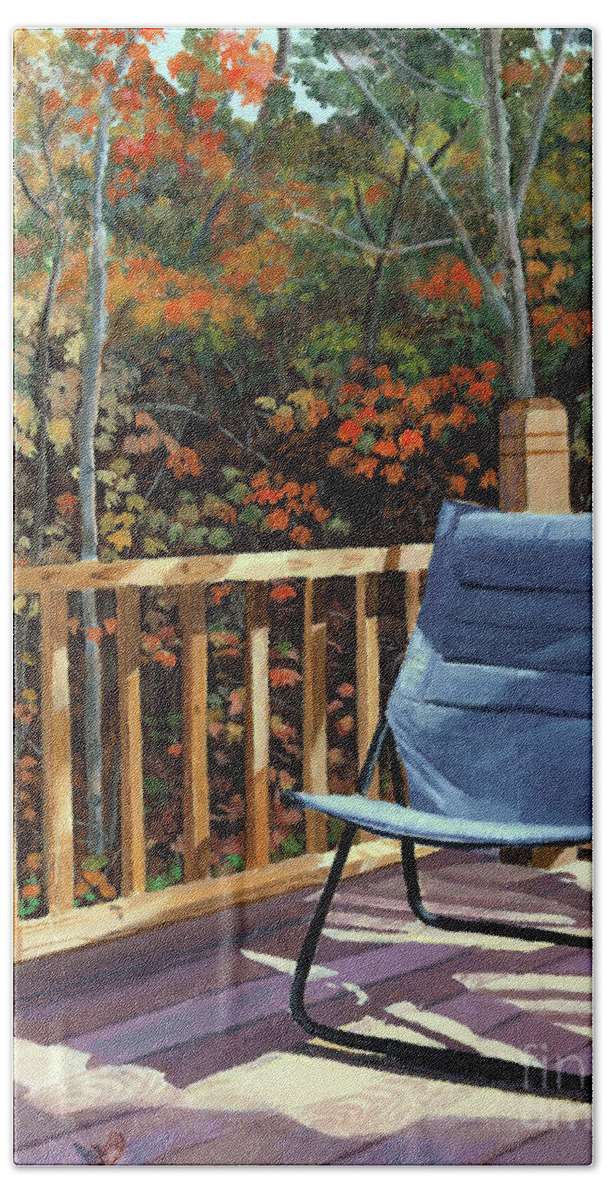 Camp. Fall Bath Towel featuring the painting My Favorite Spot by Lynne Reichhart