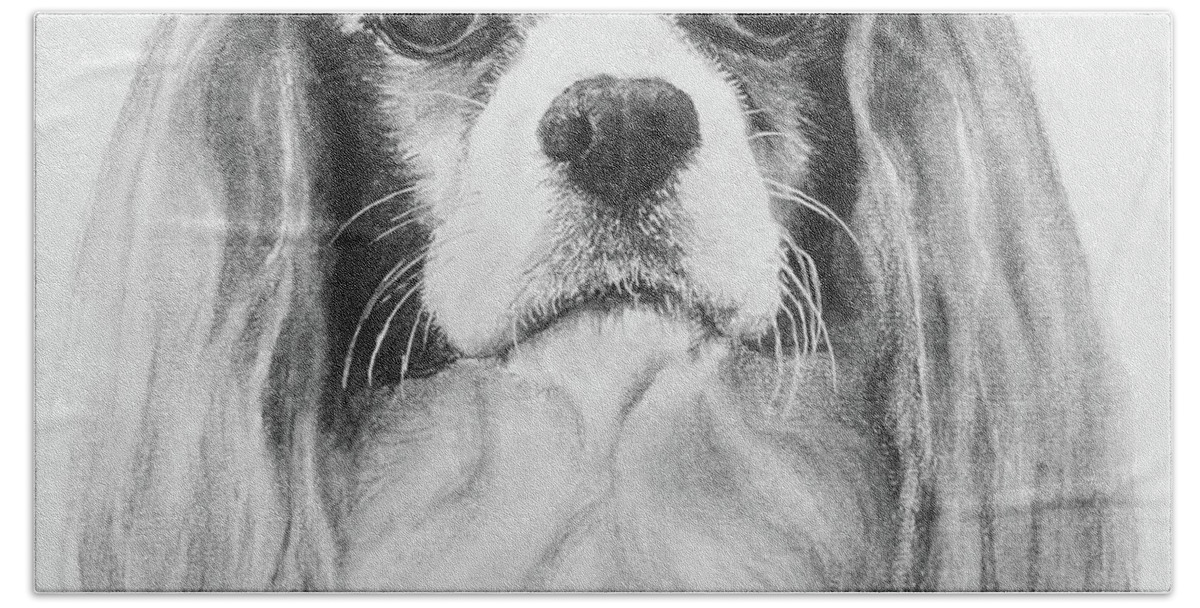 Dog Portrait Bath Towel featuring the drawing My friend Desi by Rachel Bochnia